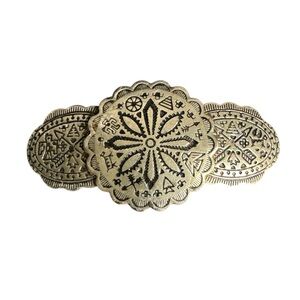 Vintage Southwest Hair Clip Large Barrette Silver Tone Native Tribal Cowgirl